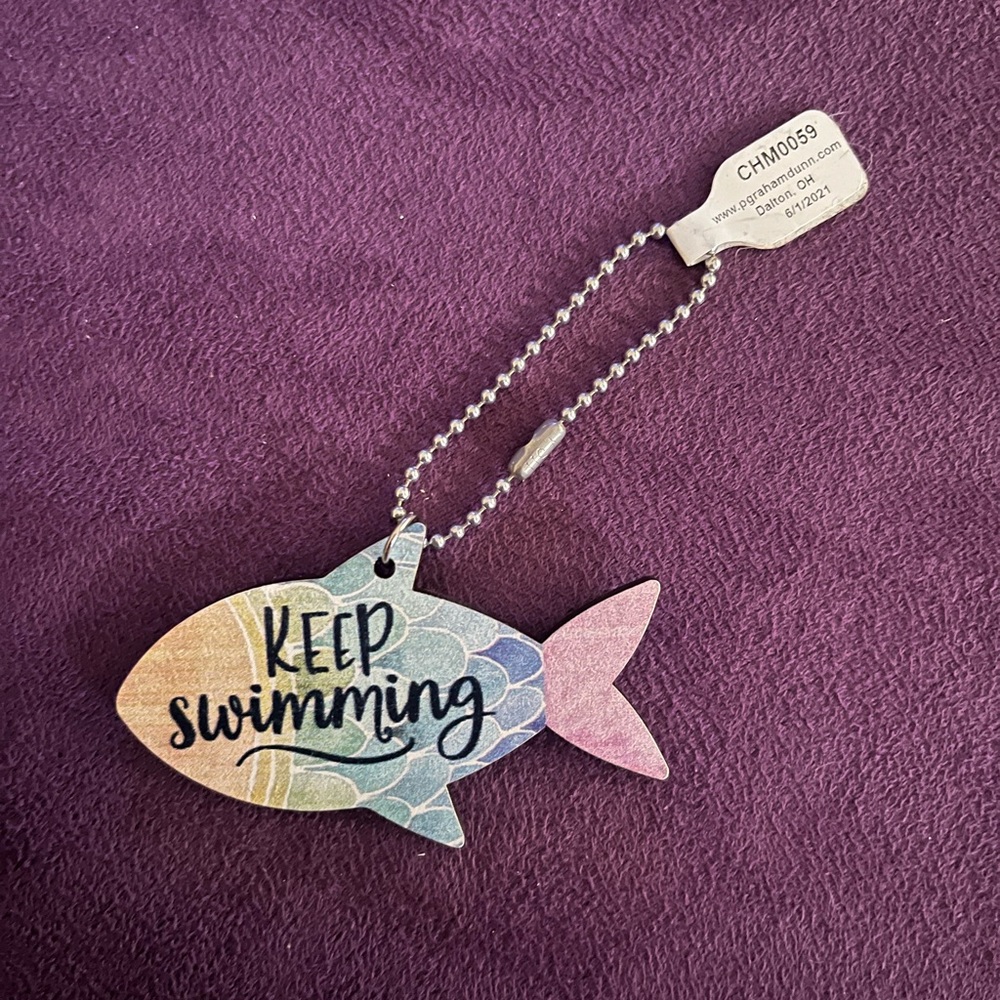 Keep Swimming Wooden Fish Shaped Keychain